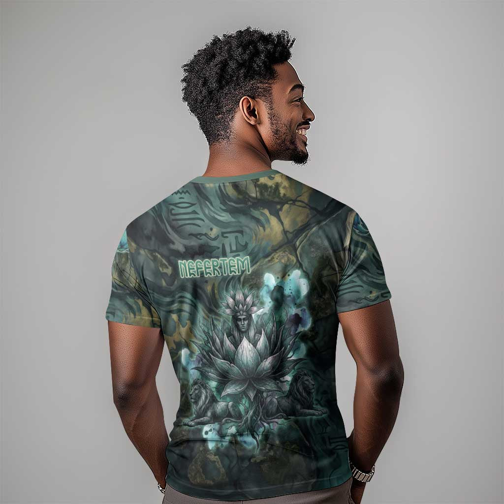 Nefertem T-Shirt Primordial Bloom Lotus Mystical Lion Cosmic Egyptian Graphic Tee