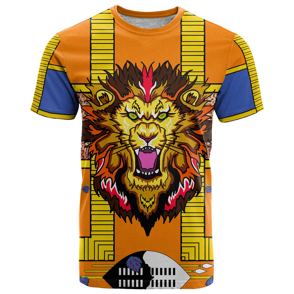 Swaziland T-Shirt Lion Shield and Leopard Print Tribal Design Graphic Tee