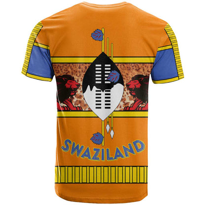Swaziland T-Shirt Lion Shield and Leopard Print Tribal Design Graphic Tee