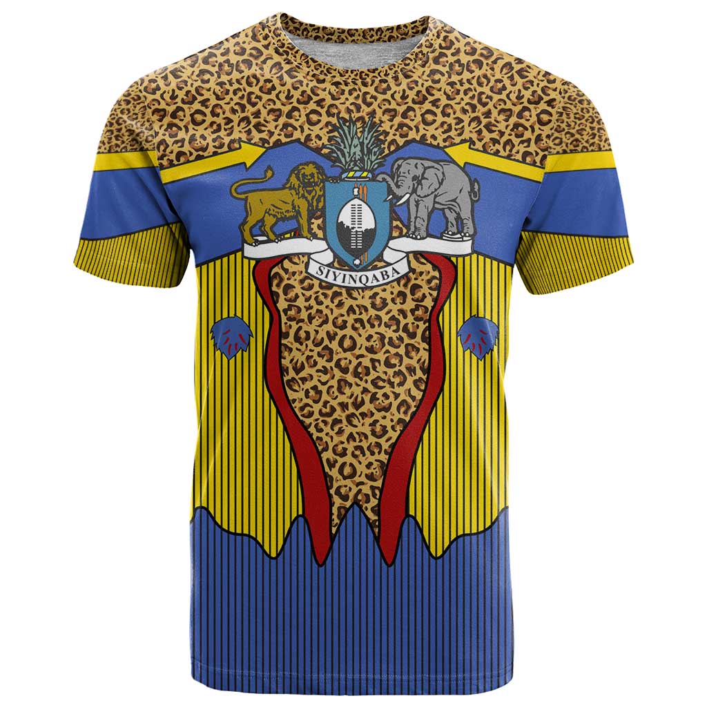 Swaziland T-Shirt Coat of Arms Lion Elephant Shield Leopard Print Design Graphic Tee