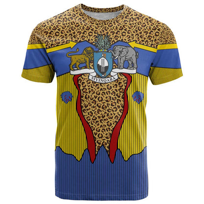Swaziland T-Shirt Coat of Arms Lion Elephant Shield Leopard Print Design Graphic Tee