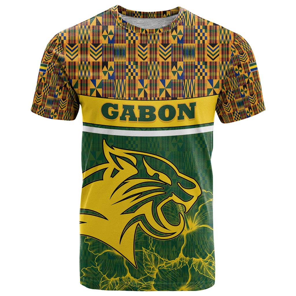 Gabon T-Shirt with Tribal Print and Fierce Panther Graphic in National Flag Colors Graphic Tee