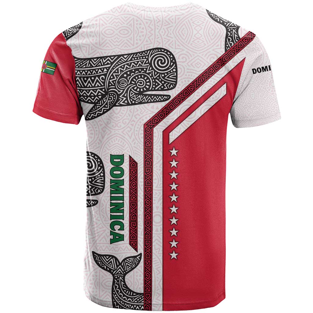 Dominica Flag T-Shirt Tribal Turtle Pattern Red and White with Island Stars Design Graphic Tee