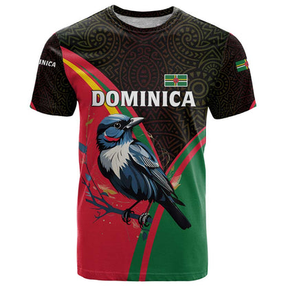 Dominica T-Shirt with Sisserou Parrot and Tribal Pattern Design Graphic Tee