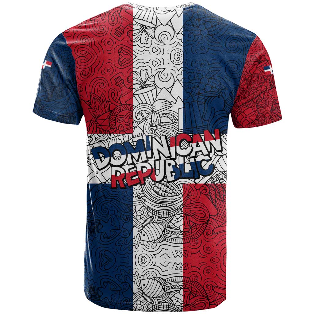 Dominican Republic Flag T-Shirt Red White and Blue Pattern with National Emblem and Tribal Design Graphic Tee