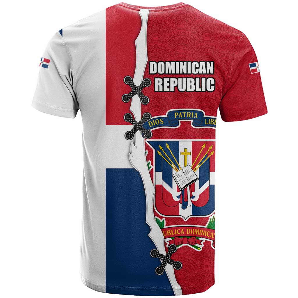 Dominican Republic Flag Half Zip Design T-Shirt with Coat of Arms and Taino Symbol Graphic Tee
