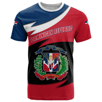 Dominican Republic Flag T-Shirt with Map National Coat of Arms Island Silhouette Graphic Tee