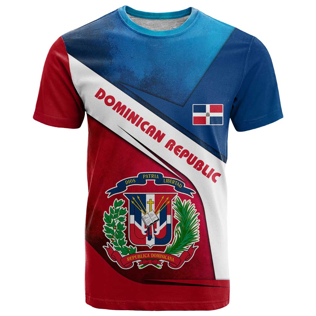 Dominican Republic Flag T-Shirt with Map National Coat of Arms Island Silhouette Graphic Tee