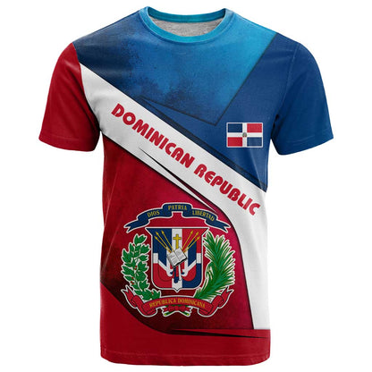 Dominican Republic Flag T-Shirt with Map National Coat of Arms Island Silhouette Graphic Tee