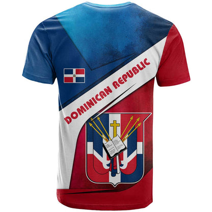 Dominican Republic Flag T-Shirt with Map National Coat of Arms Island Silhouette Graphic Tee