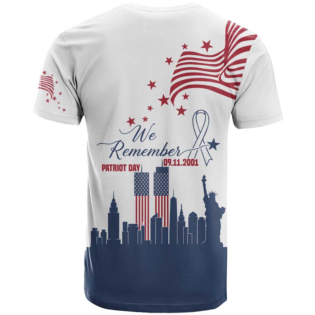 Patriot Day 911 Memorial T-Shirt American Flag and New York City Skyline Design Graphic Tee