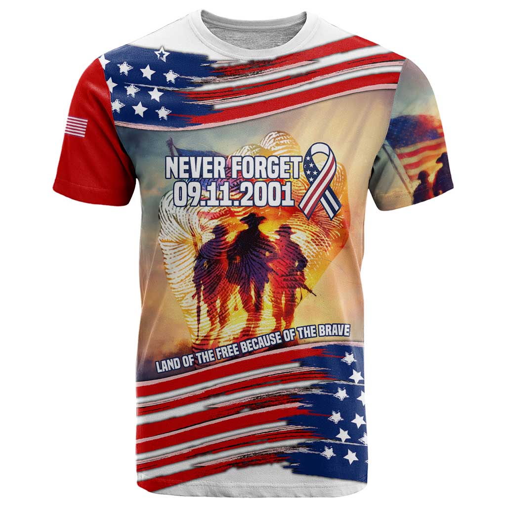 911 Memorial Patriot Day T-Shirt American Flag and Soldier Tribute Never Forget Graphic Tee