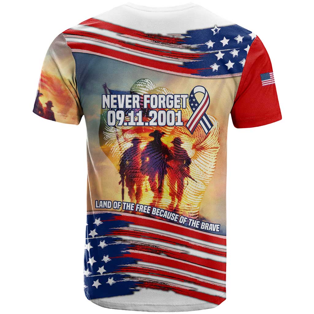 911 Memorial Patriot Day T-Shirt American Flag and Soldier Tribute Never Forget Graphic Tee