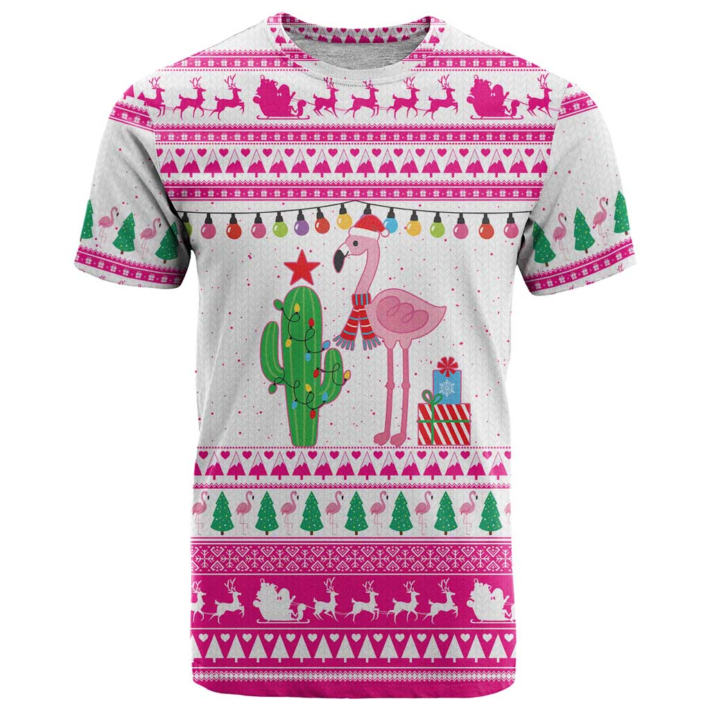 Pink Flamingo Christmas T-Shirt Xmas Holiday Patterns Graphic Tee