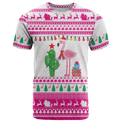 Pink Flamingo Christmas T-Shirt Xmas Holiday Patterns Graphic Tee