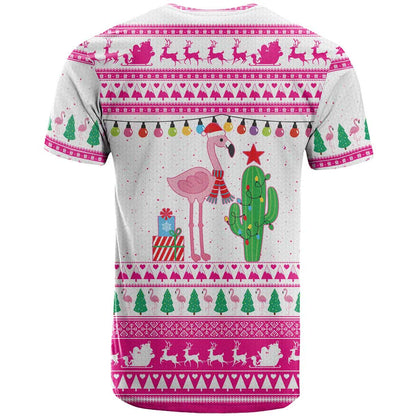 Pink Flamingo Christmas T-Shirt Xmas Holiday Patterns Graphic Tee
