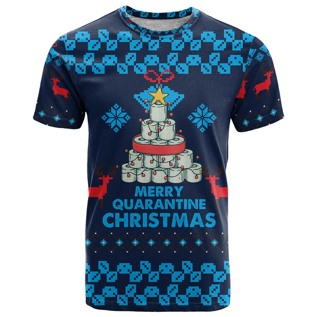 Merry Quarantine Christmas T-Shirt Xmas Holiday Patterns Graphic Tee
