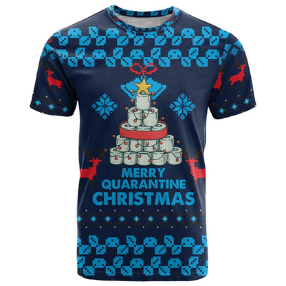 Merry Quarantine Christmas T-Shirt Xmas Holiday Patterns Graphic Tee