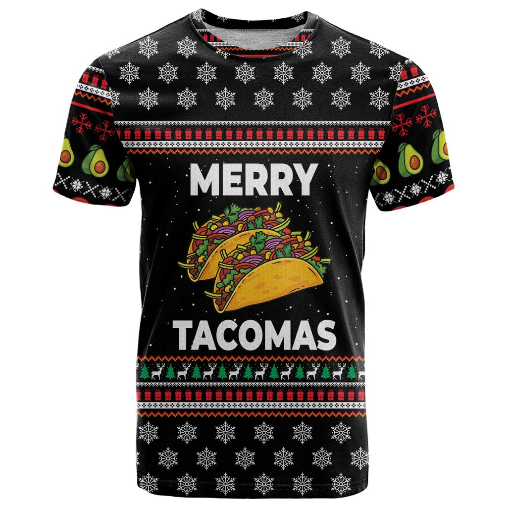 Merry Tacomas Christmas T-Shirt Xmas Holiday Patterns Graphic Tee