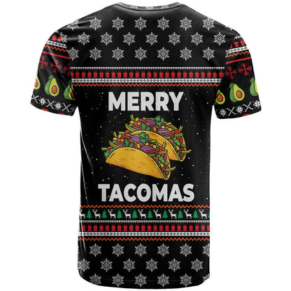 Merry Tacomas Christmas T-Shirt Xmas Holiday Patterns Graphic Tee