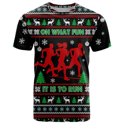 Running Oh What Fun Christmas T-Shirt Xmas Holiday Patterns Graphic Tee
