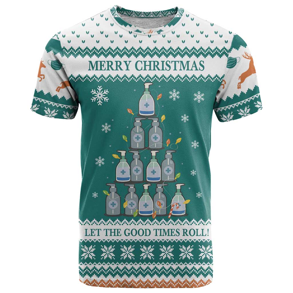 Sanitizer Merry Christmas T-Shirt Xmas Holiday Patterns Graphic Tee