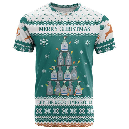 Sanitizer Merry Christmas T-Shirt Xmas Holiday Patterns Graphic Tee
