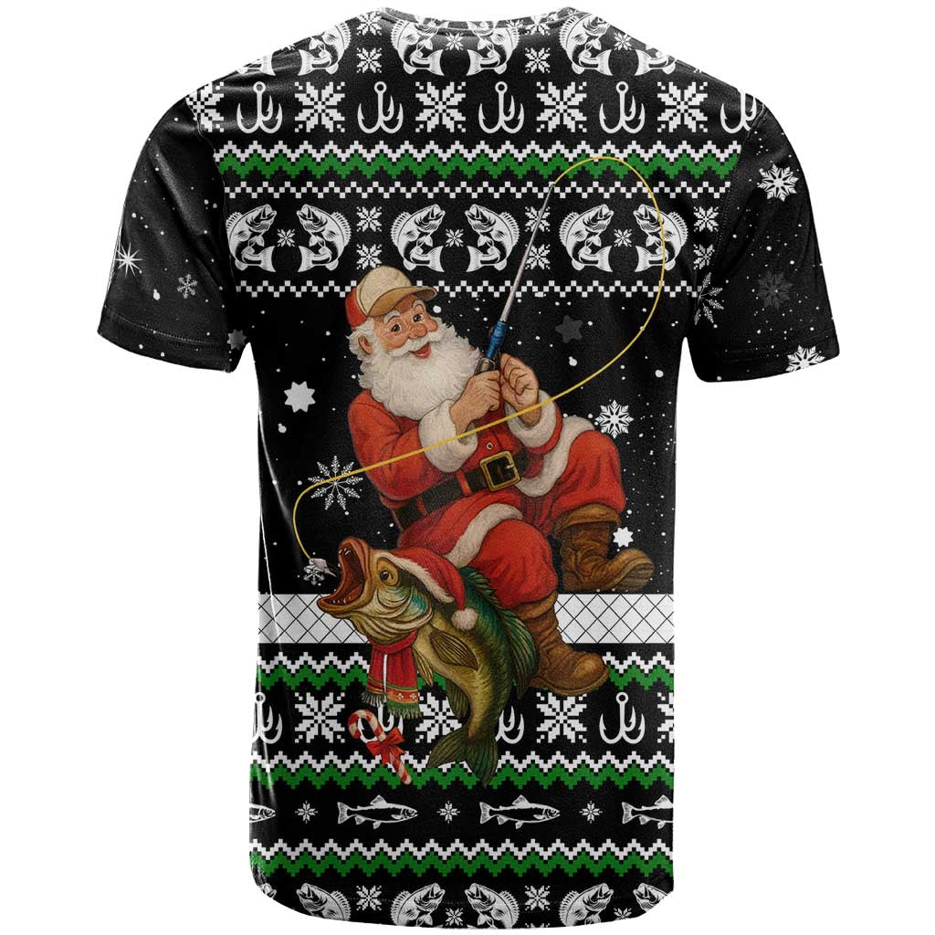 Santa Claus Fishing Christmas T-Shirt Xmas Holiday Patterns Graphic Tee
