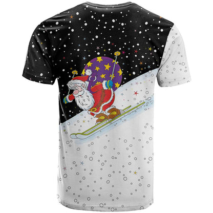 Santa Claus Ski My Life Is Going Downhill Christmas T-Shirt Xmas Holiday Patterns Graphic Tee