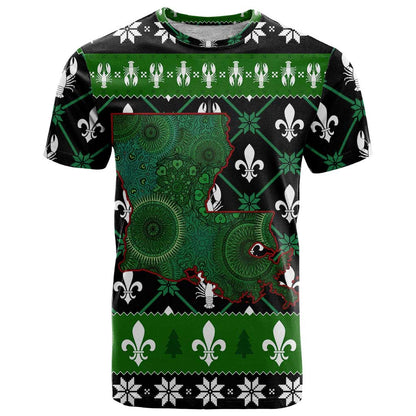 Louisiana USA Symbols Pattern Christmas T-Shirt Xmas Holiday Patterns Graphic Tee