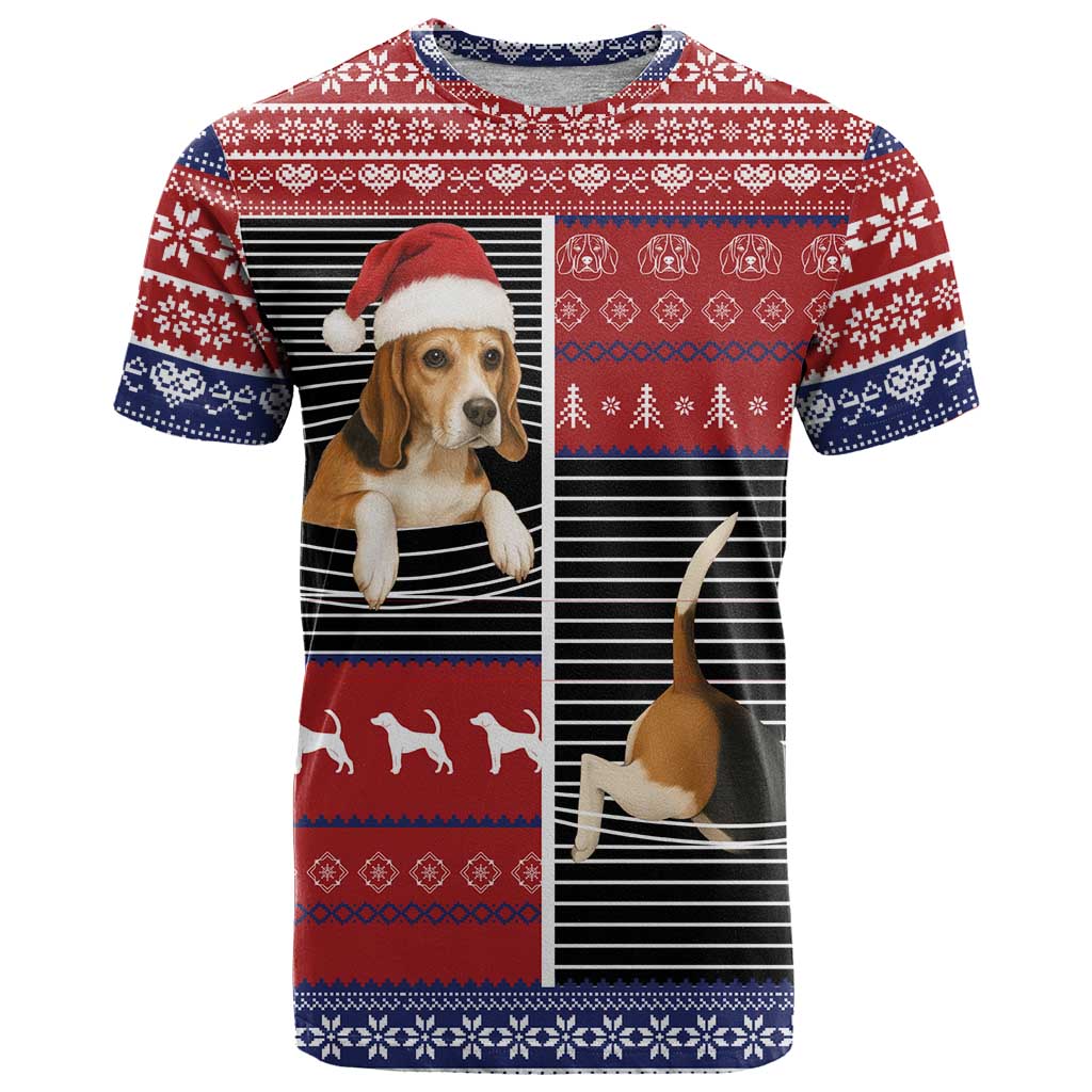 Lovely Beagle Christmas T-Shirt Xmas Holiday Patterns Graphic Tee