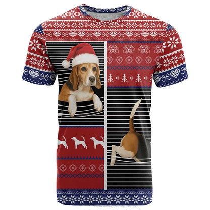 Lovely Beagle Christmas T-Shirt Xmas Holiday Patterns Graphic Tee