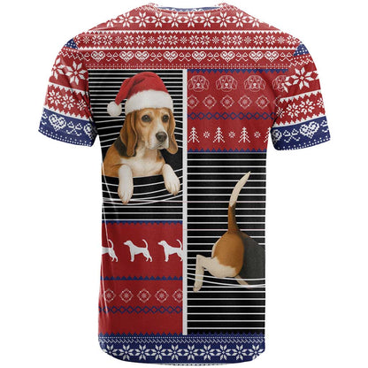 Lovely Beagle Christmas T-Shirt Xmas Holiday Patterns Graphic Tee