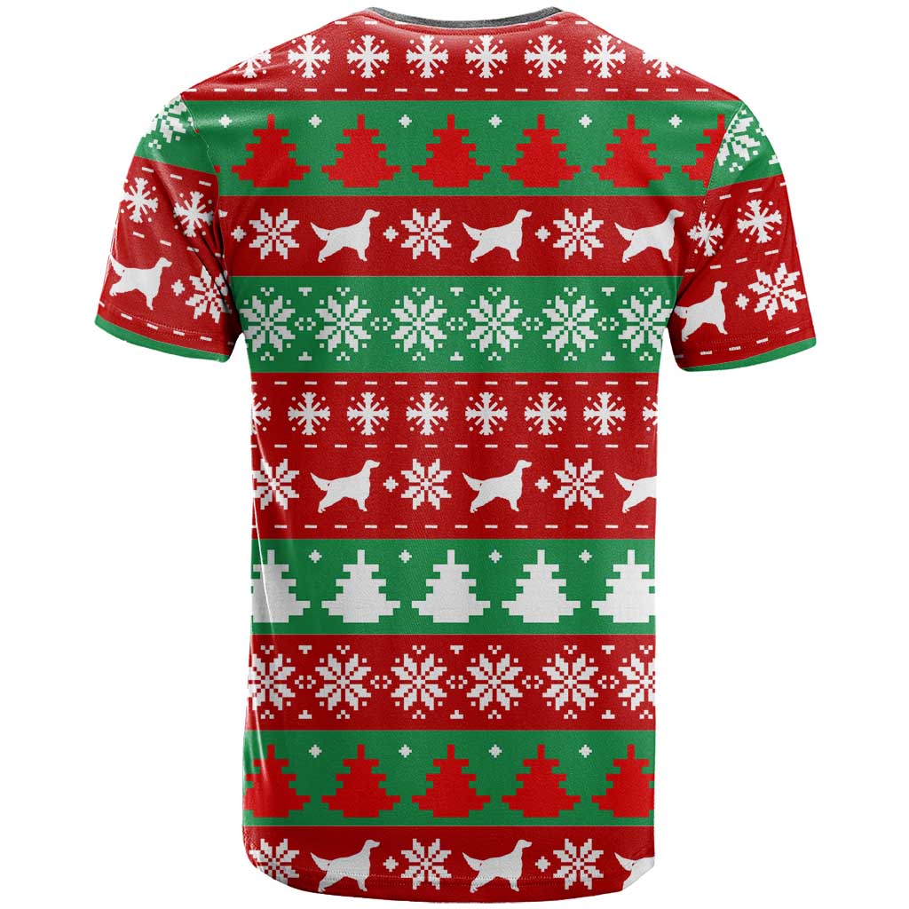 Christmas Dogs T-Shirt with Santa Hats and Red Green Holiday Pattern Graphic Tee
