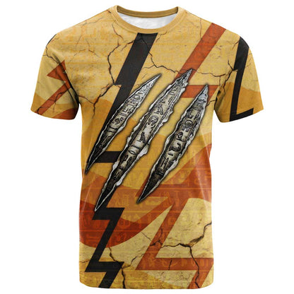 Pakhet Lion Head T-Shirt with Claw Marks in Fiery Ancient Egyptian Motif Graphic Tee