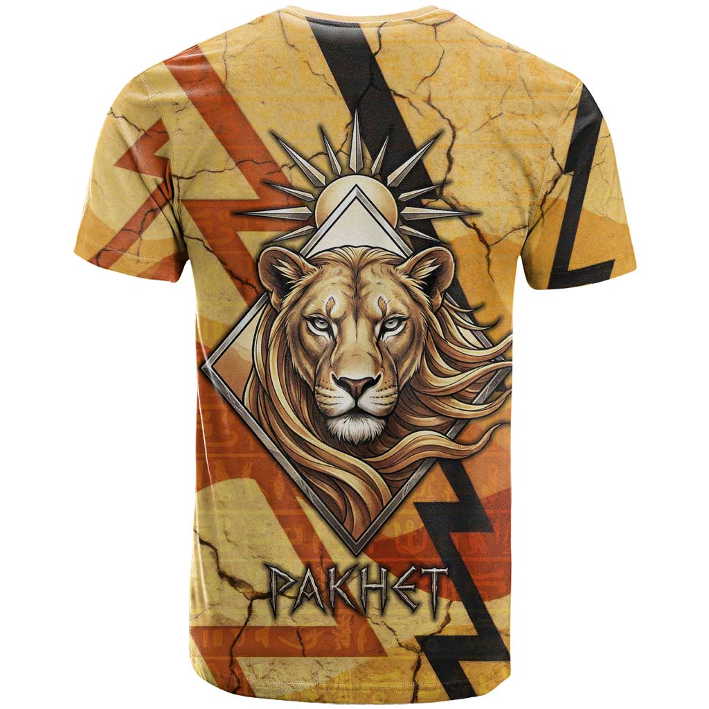 Pakhet Lion Head T-Shirt with Claw Marks in Fiery Ancient Egyptian Motif Graphic Tee