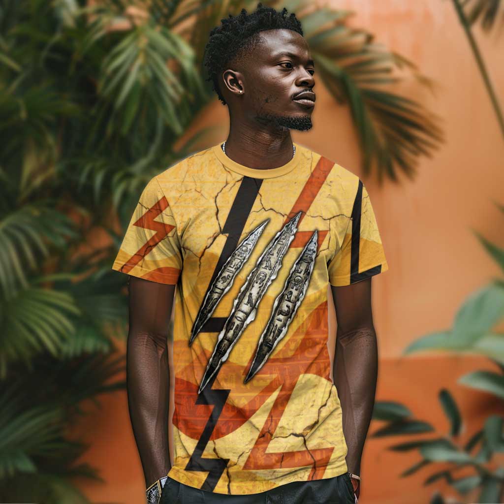 Pakhet Lion Head T-Shirt with Claw Marks in Fiery Ancient Egyptian Motif Graphic Tee