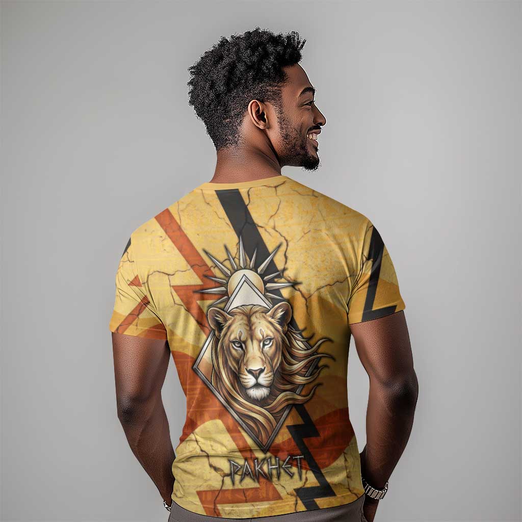 Pakhet Lion Head T-Shirt with Claw Marks in Fiery Ancient Egyptian Motif Graphic Tee