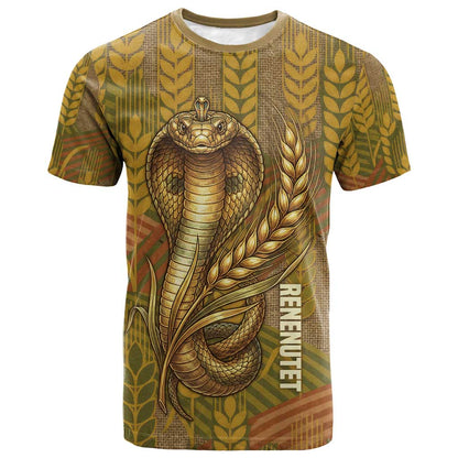 Renenutet Golden Cobra T-Shirt with Wheat Motif in Egyptian Agricultural Theme Graphic Tee