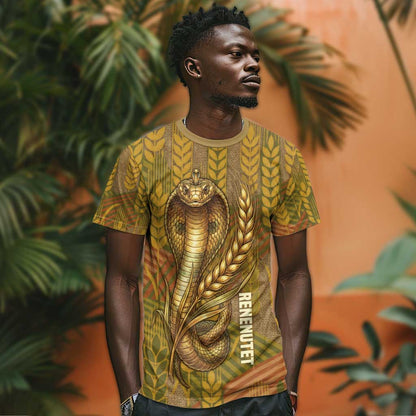 Renenutet Golden Cobra T-Shirt with Wheat Motif in Egyptian Agricultural Theme Graphic Tee