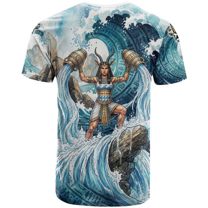 Satis Water Torrent T-Shirt with Egyptian Flood Symbolism in Oceanic Blue Tones Graphic Tee