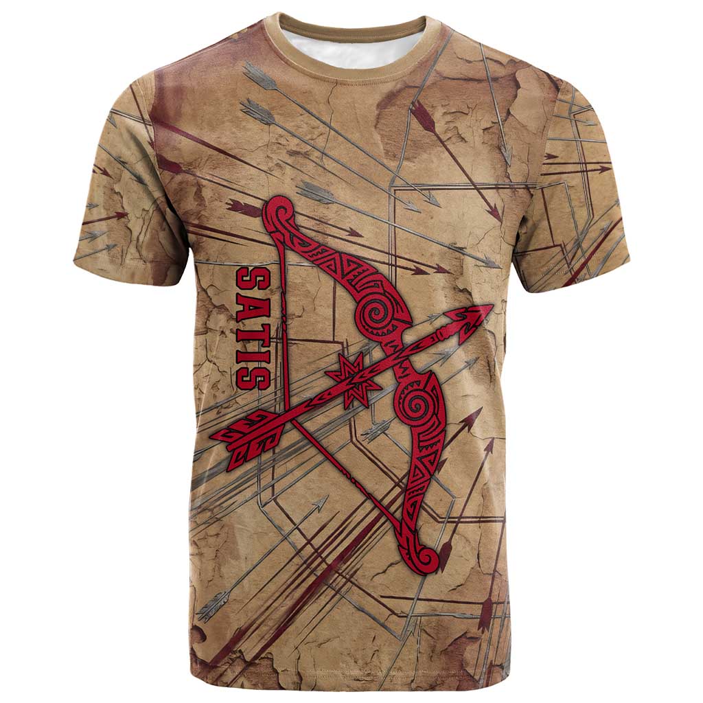 Satis T-Shirt with Fiery Bow and Arrow in Ancient Egyptian Warrior Graphic Tee