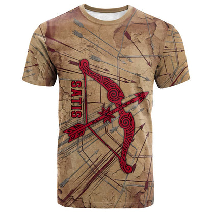 Satis T-Shirt with Fiery Bow and Arrow in Ancient Egyptian Warrior Graphic Tee