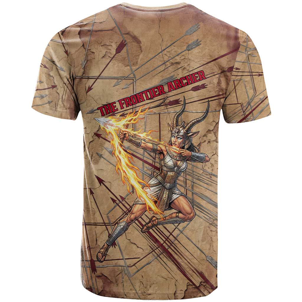 Satis T-Shirt with Fiery Bow and Arrow in Ancient Egyptian Warrior Graphic Tee