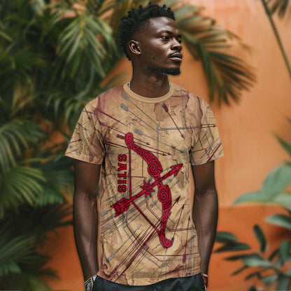 Satis T-Shirt with Fiery Bow and Arrow in Ancient Egyptian Warrior Graphic Tee