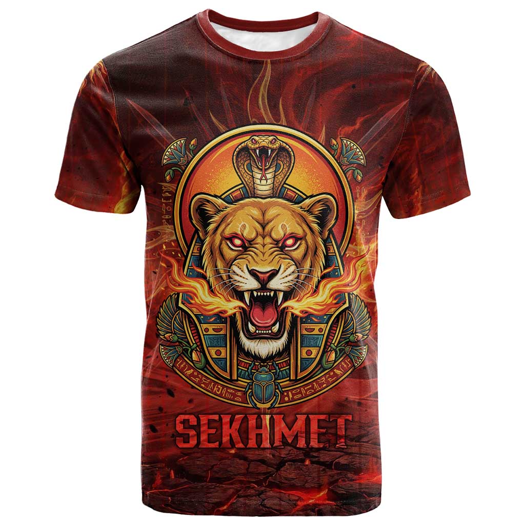 Sekhmet T-Shirt Egyptian Fiery Lioness Head and Ancient Warrior Graphic Tee