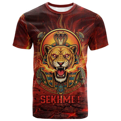 Sekhmet T-Shirt Egyptian Fiery Lioness Head and Ancient Warrior Graphic Tee