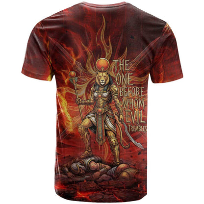 Sekhmet T-Shirt Egyptian Fiery Lioness Head and Ancient Warrior Graphic Tee