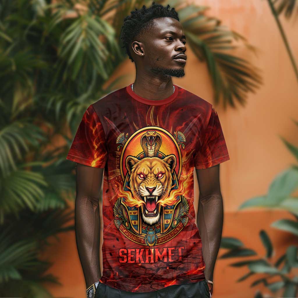 Sekhmet T-Shirt Egyptian Fiery Lioness Head and Ancient Warrior Graphic Tee