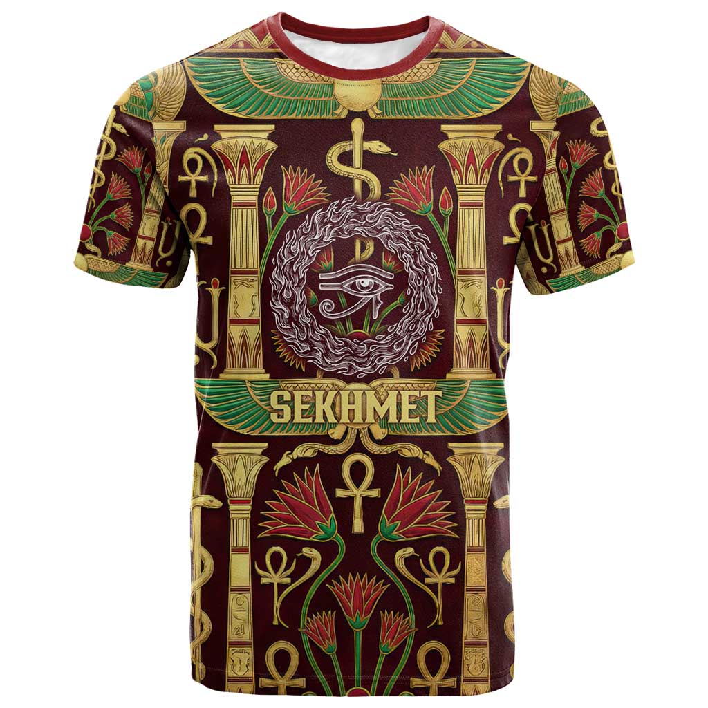 Sekhmet T-Shirt with Eye of Ra and Sacred Lion Symbol in Egyptian Healer Graphic Tee